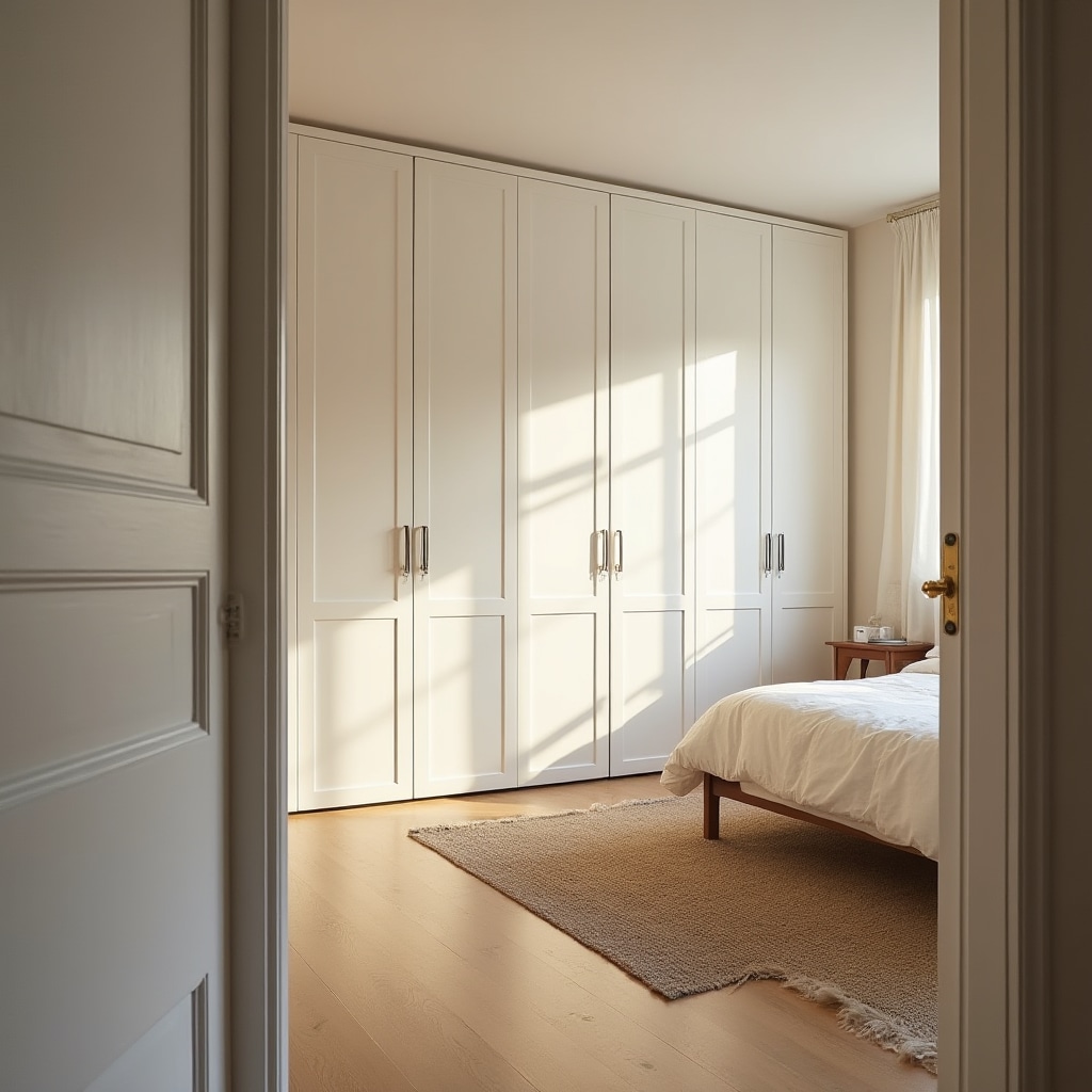 Aufgebauter Kleiderschrank im Schlafzimmer